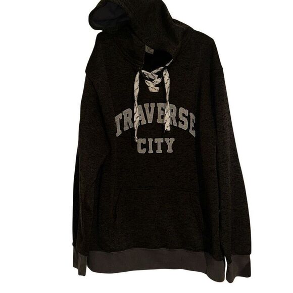 Artisans Traverse CIty by Artisans Charcoal Gray Lace Up Knit Fleece Hoodie Unis - Picture 2 of 12